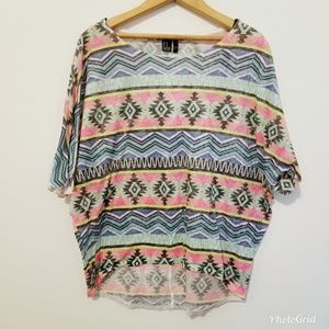 Forever 21 bat wing high low medium Aztec t shirt